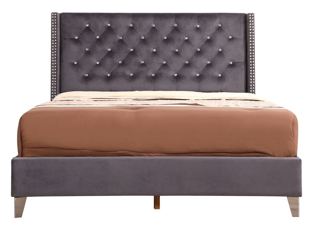 Upholstered Nailhead Trim Chic Bed with Tufted Headboard - Multiple Colors
