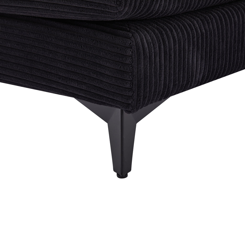 Modern Deep Seat Sectional Sofa with Ottoman - Corduroy - Black or Beige