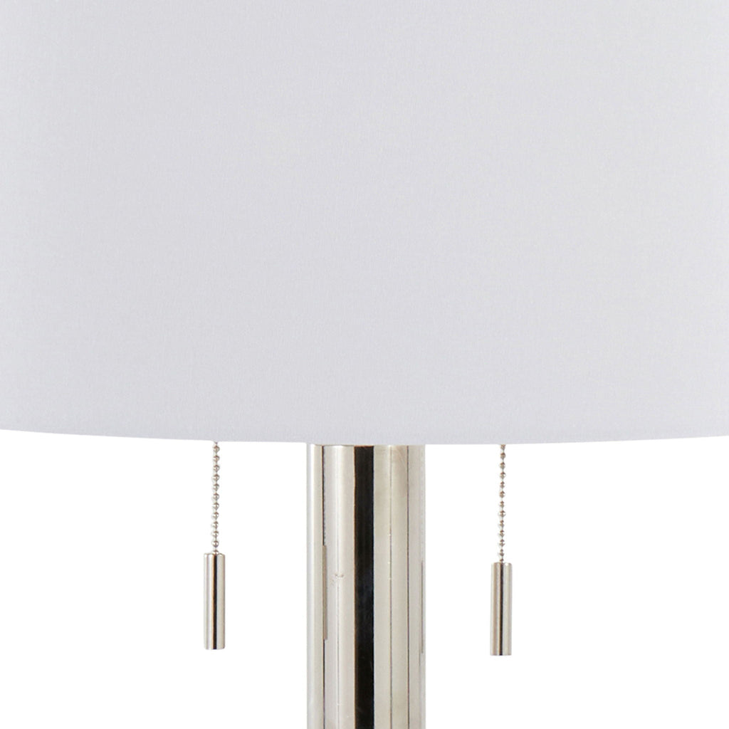 Contemporary Table Lamp Set with Polished Nickel Base - White, 29"