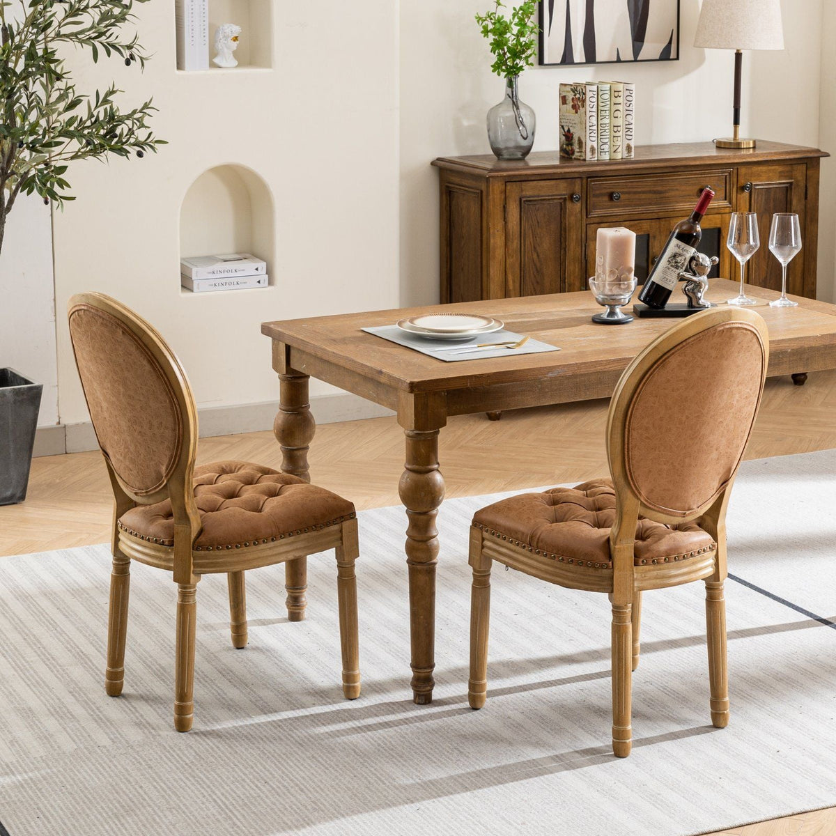 French Style Solid Wood Dining Chair with Nailhead Trim - Multiple Colors