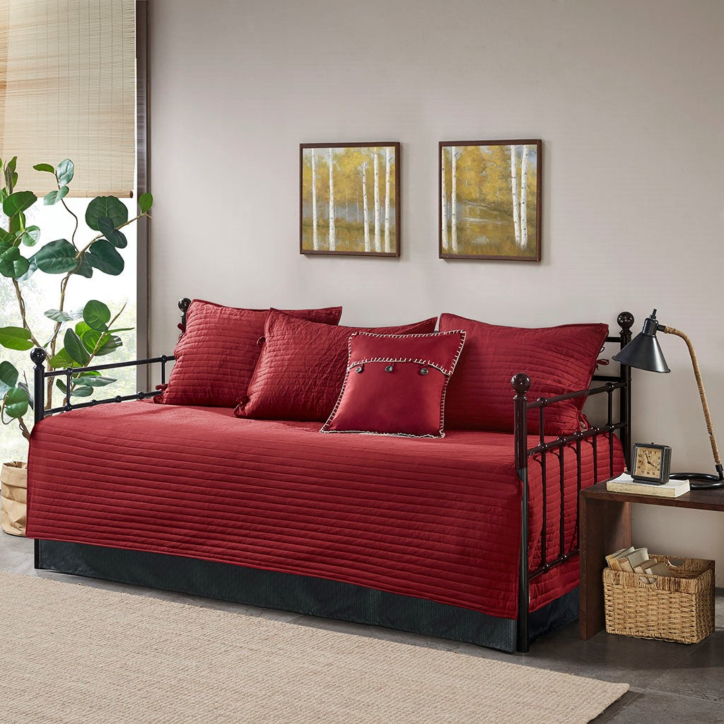 6 Piece Reversible Plaid Daybed Cover Set with Reversible Herringbone Design - Plaid