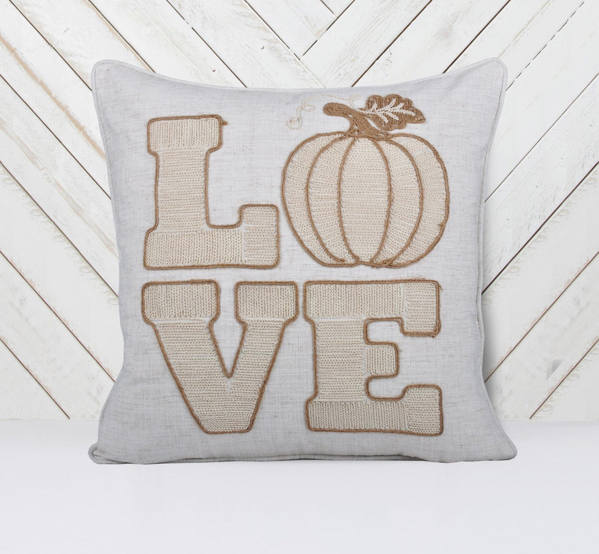 Rustic Pumpkin Embroidered Throw Pillow with Polyester Cover - Natural