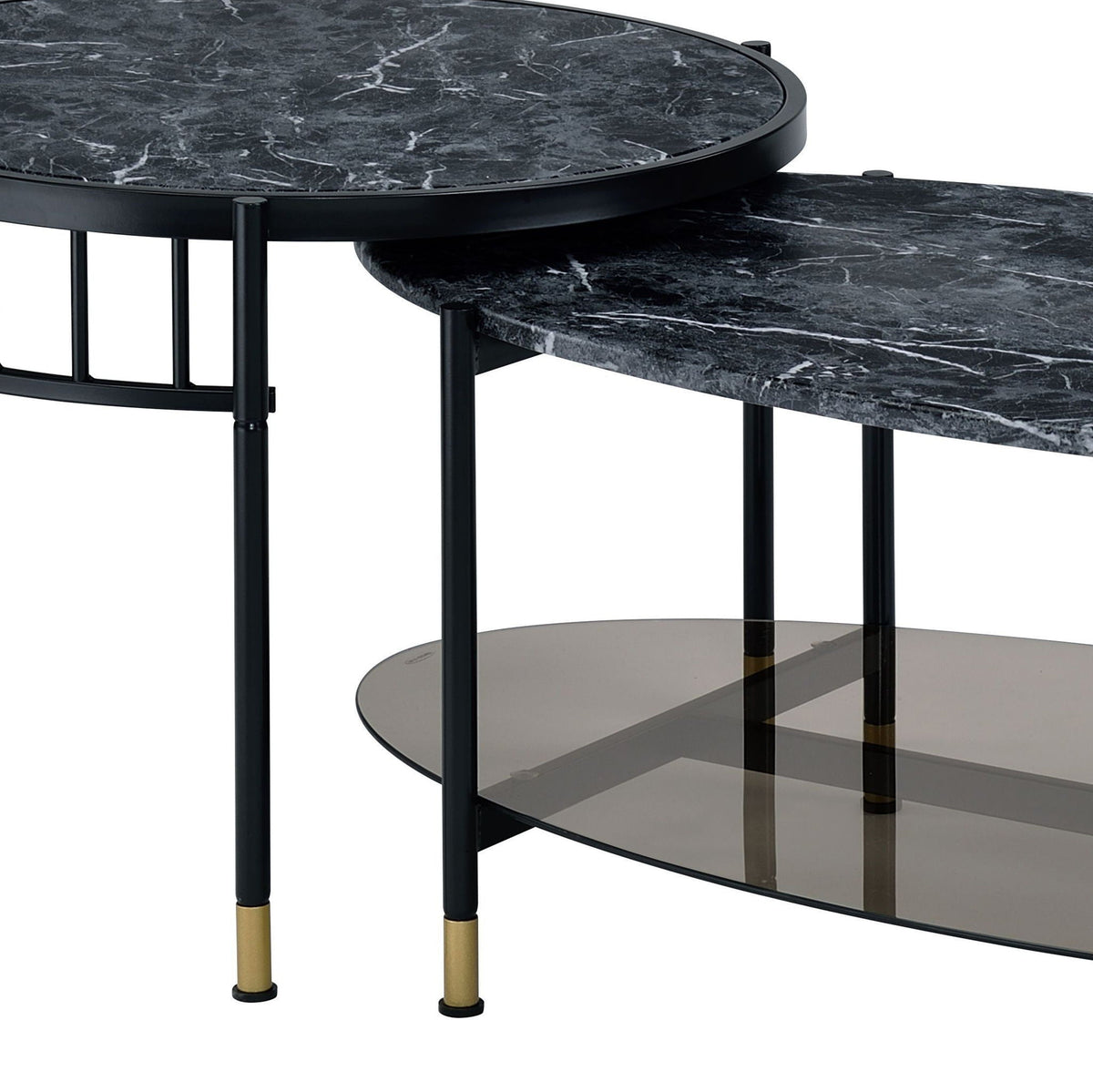 Silas Engineered Stone Top Nesting Tables with Metal Frame - Black