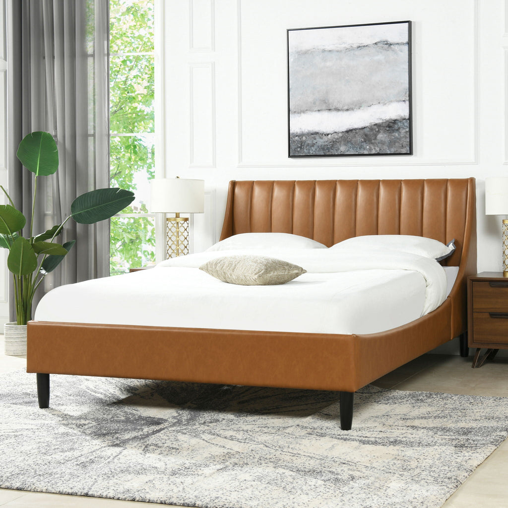 Vertical Tufted Modern Headboard Platform Bed Set with Upholstered Finish - Multiple Colors