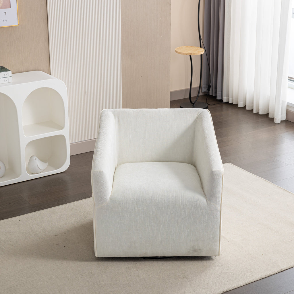 Modern Upholstered Barrel Armchair with 360° Swivel - Chenille