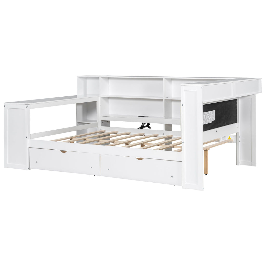 Platform Storage Bed with Shelves, Desk, Charging Station & LED - Full Size
