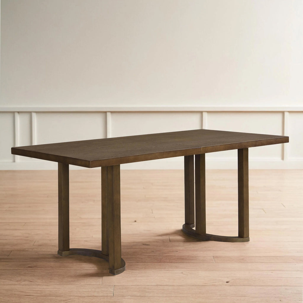 69 Inch Solid Wood Dining Table with U-Shaped Trestle Base - Walnut