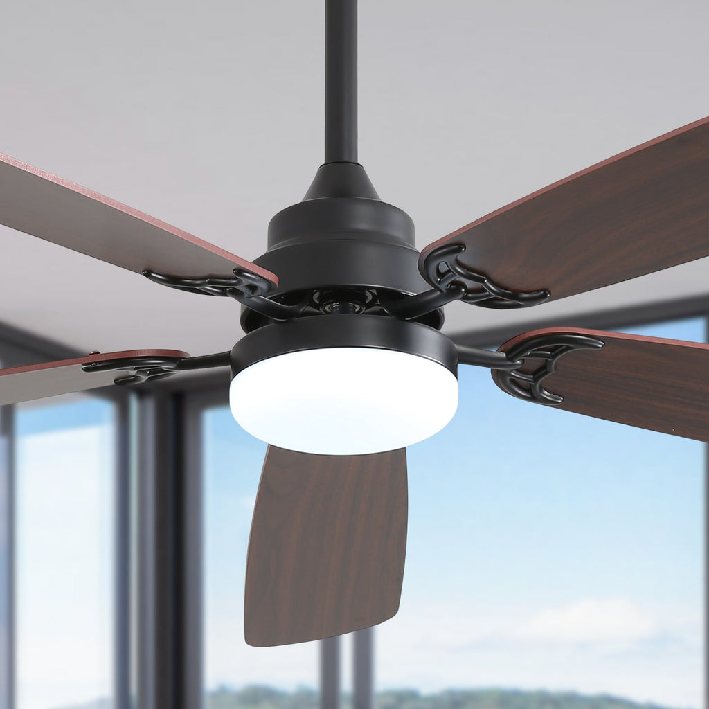 52 Inch Ceiling Fan with LED Light and Remote Control - Black