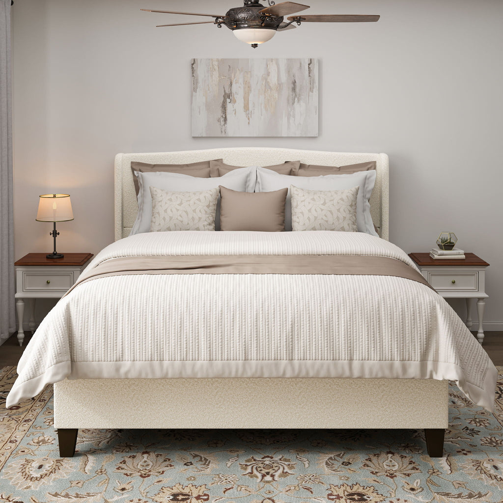 Platform Bed Frame with Tall Headboard and High Footboard - White or Gray