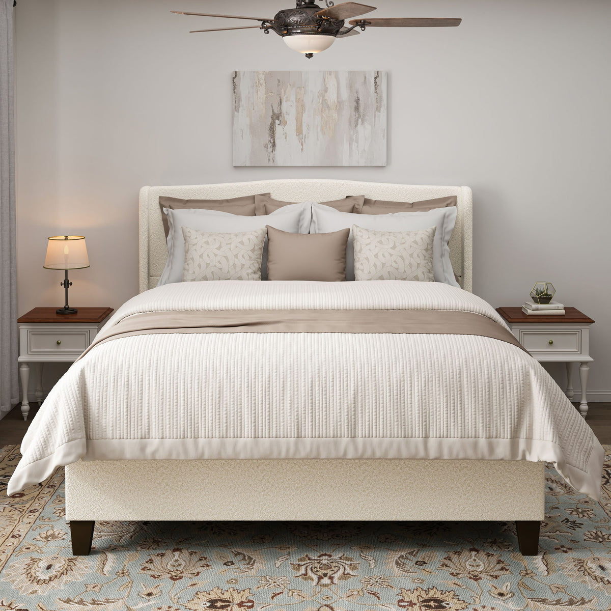 Platform Bed Frame with Tall Headboard and High Footboard - White or Gray