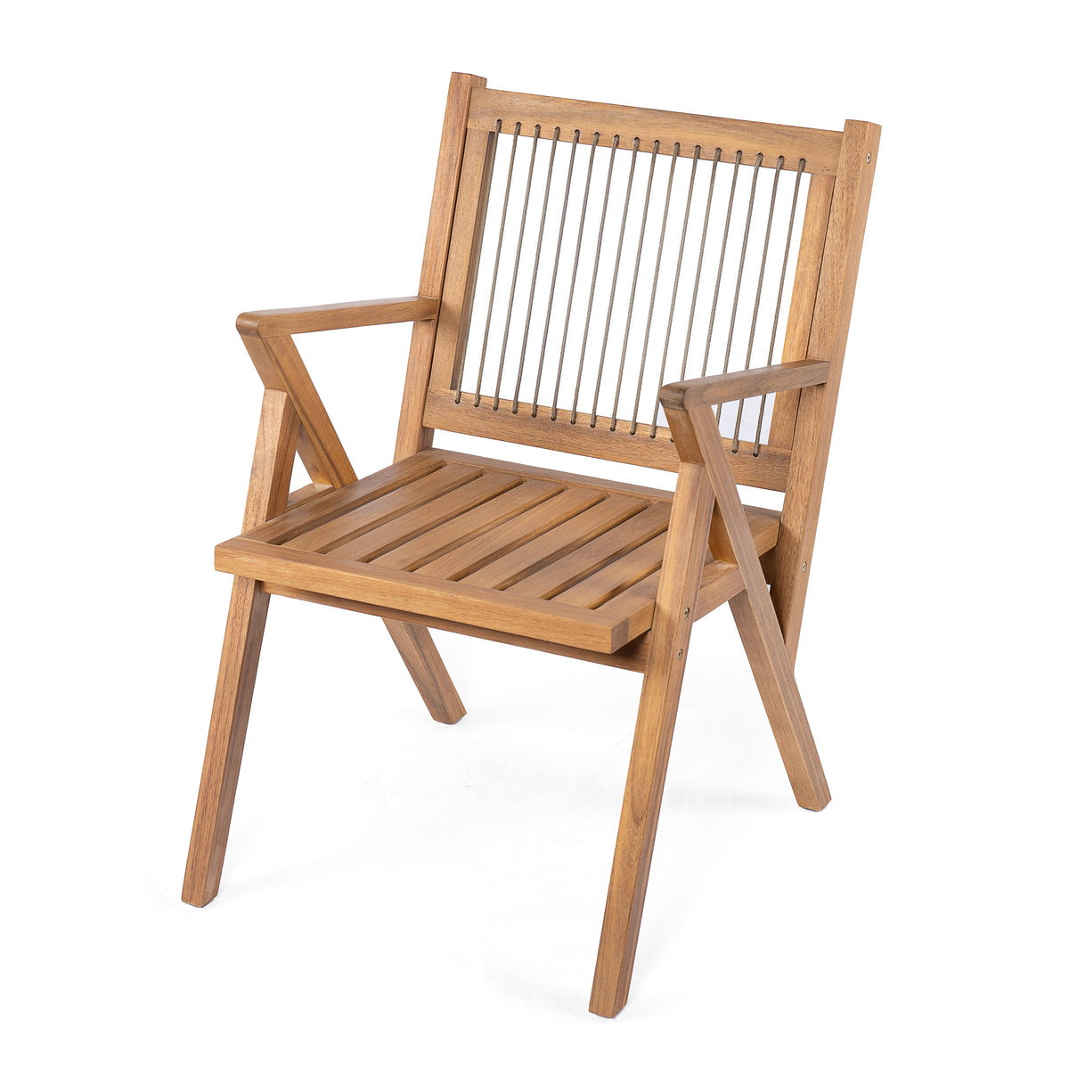 Acacia Wood Patio Dining Chair Set with Water-Repellent Cushions - Grey Rope