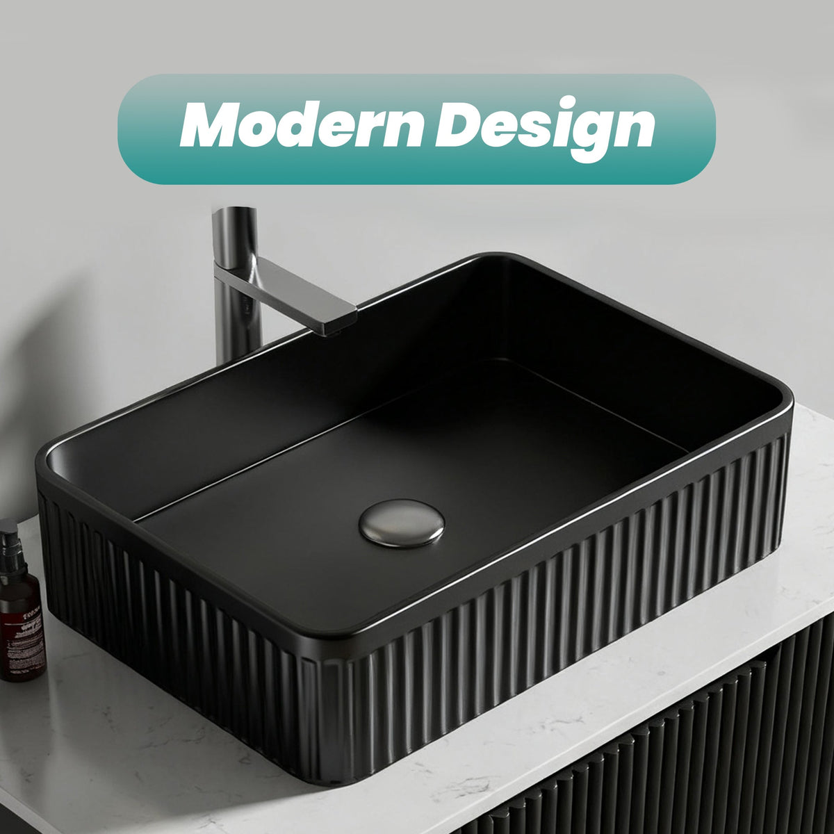 BB17 Integrated Black Ceramic Bathroom Vanity Sink with Scratch-Resistant Finish - Black