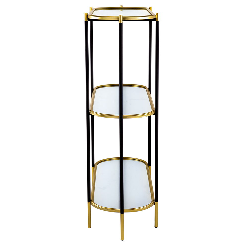 3 Tier Metal Console Table with Mirrored Shelves - Golden Black