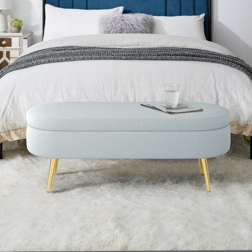 Ottoman Oval Storage Bench with Metal Legs - Flannel Cyan