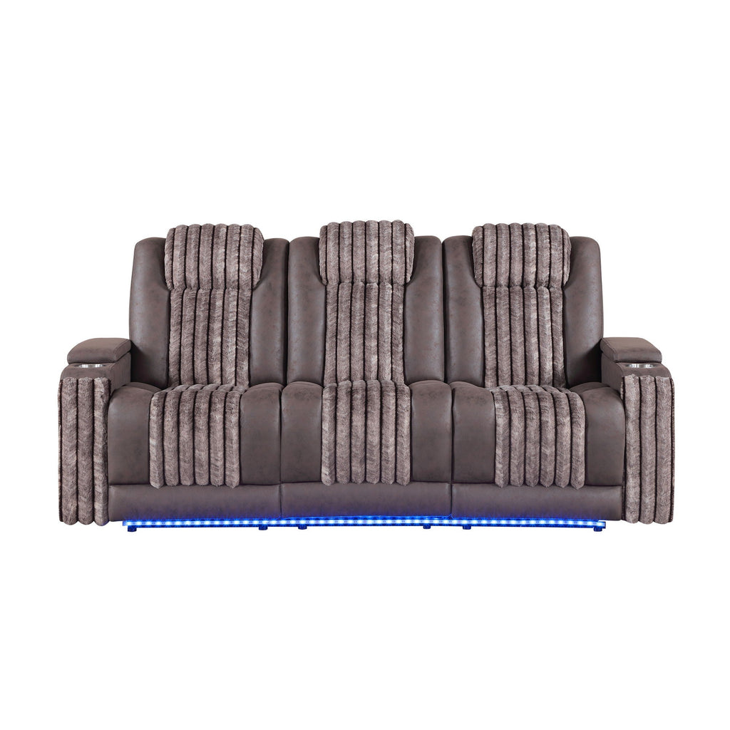 Power Reclining Sofa with Power Headrest and Drop Down Table - Black, Dark Brown, or Dark Gray
