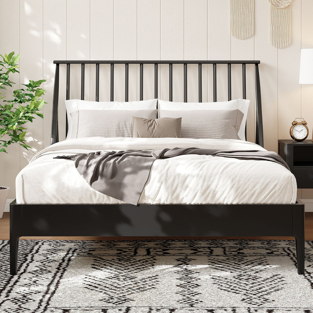 Bohemian Platform Bed with Tall Headboard - Dark Brown or Black