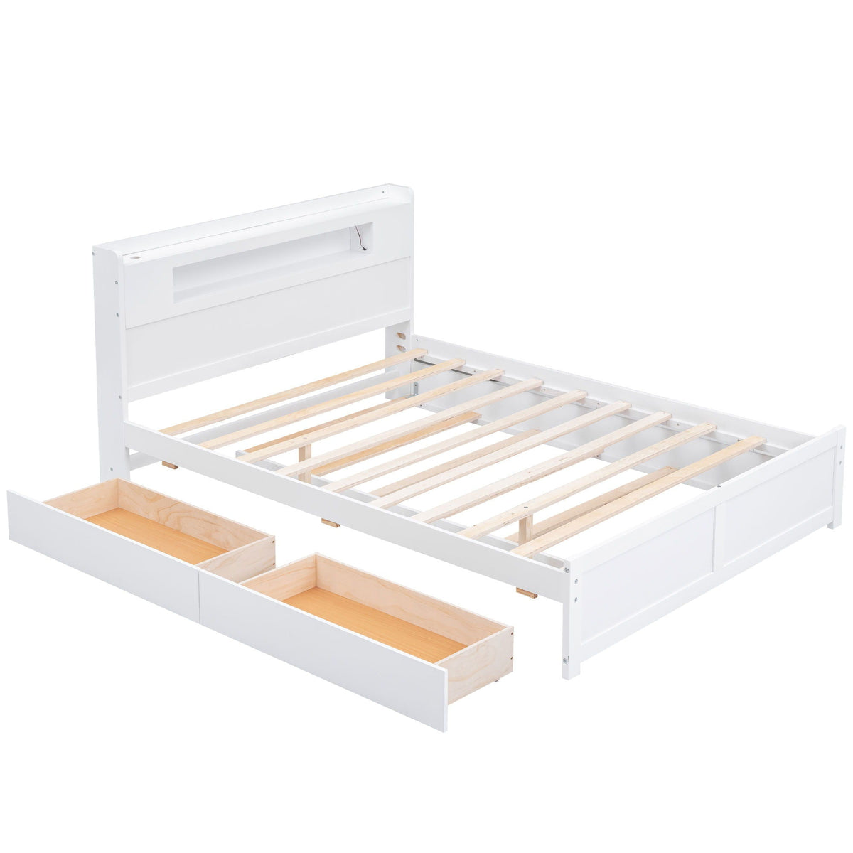 Storage Platform Bed with LED Lights, 2 Drawers and Trundle - Queen