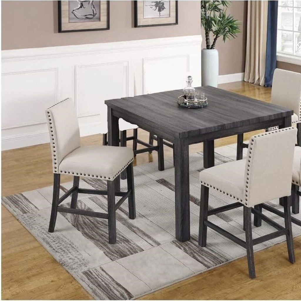 Natural Upholstered Counter Dining Chair Set with Nailhead Trim - Linen Blend
