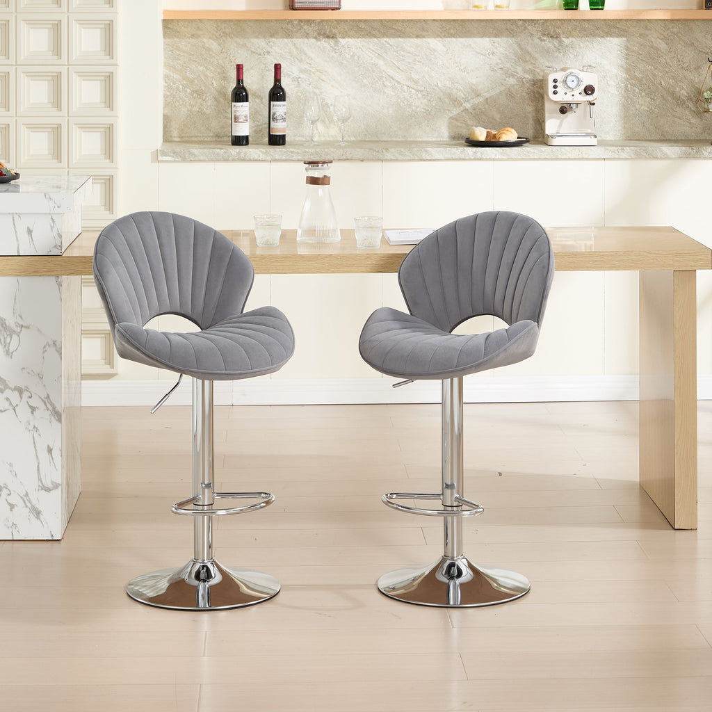 Grey Adjustable Bar Stools Set of 2 with Back and Footrest
