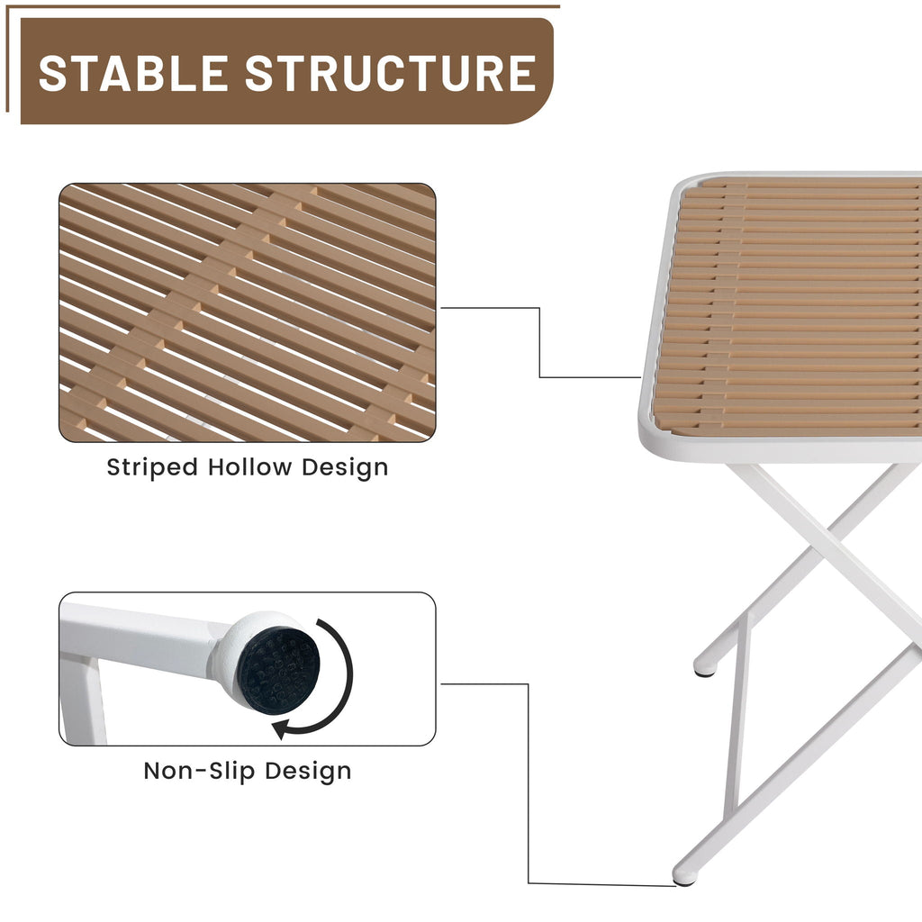 Modern Folding Square Table with Waterproof Top - Apricot / White