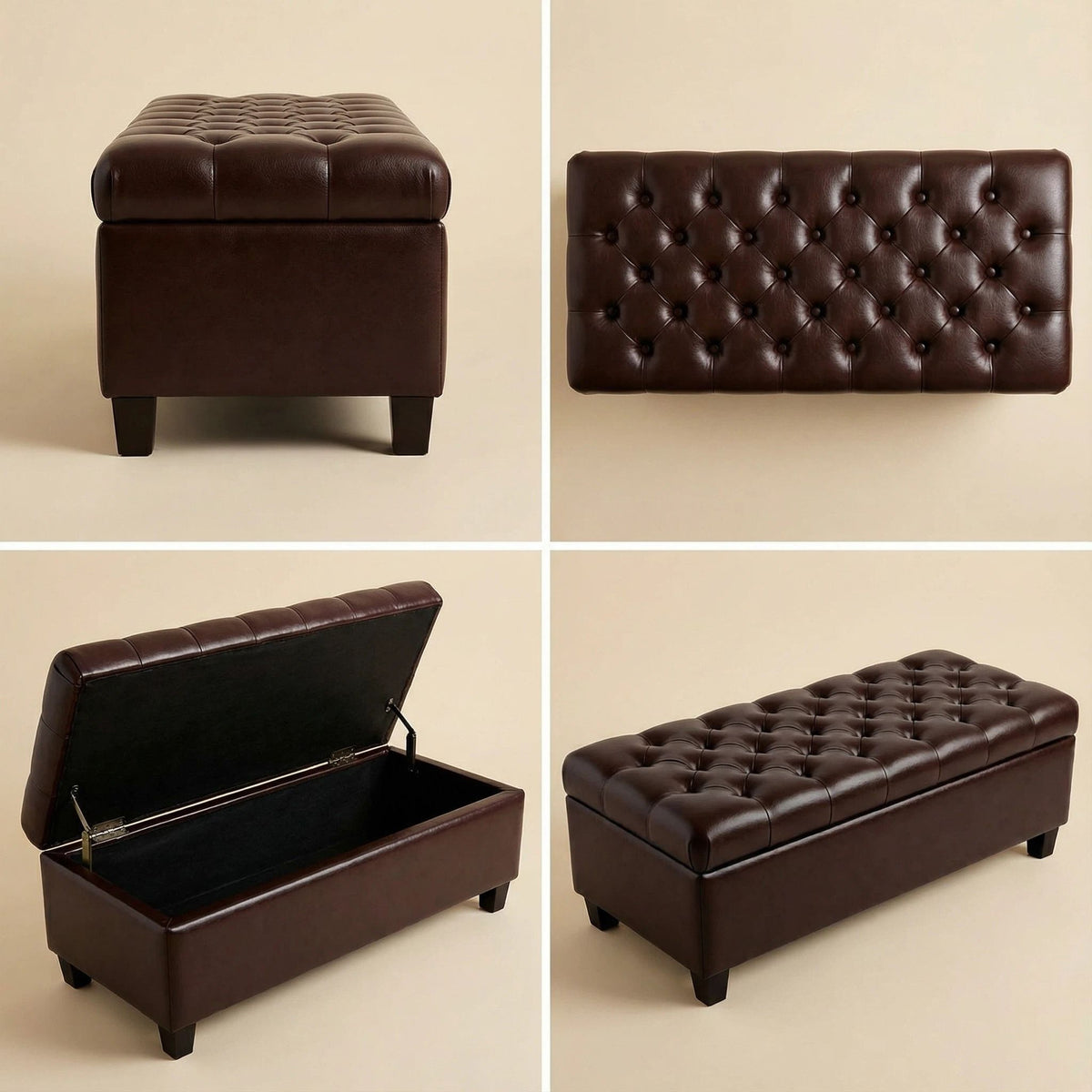 Storage Ottoman Bench with Safety Hinges - Faux Leather or Fabric