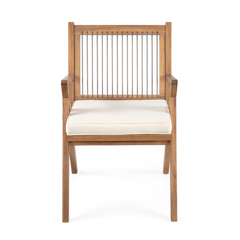 Acacia Wood Patio Dining Chair Set with Water-Repellent Cushions - Grey Rope