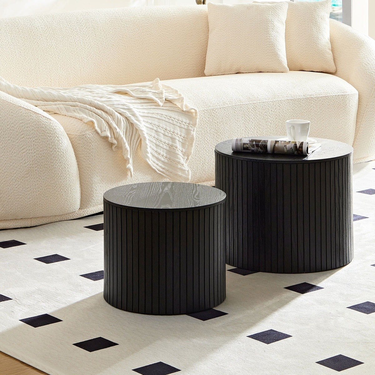 Handcrafted Nested Table Set, 2 Pieces - Black, White, or Dark Brown