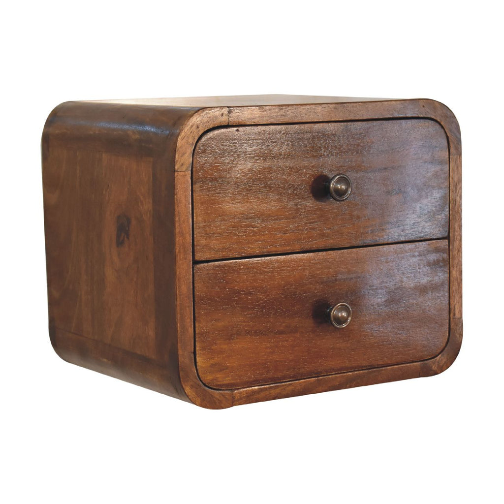 Solid Wood Floating Mini Nightstand with Two Drawers - Chestnut