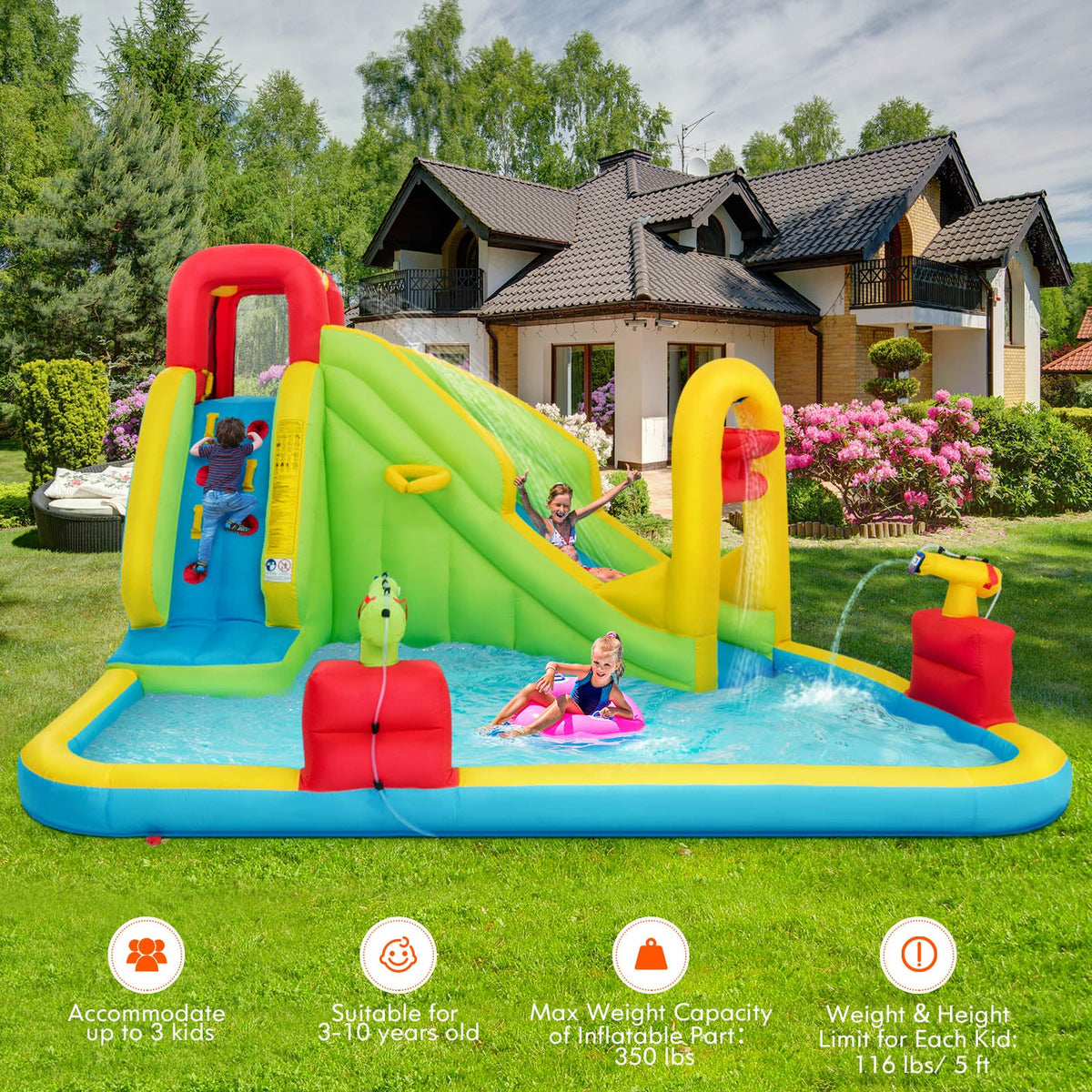 Outdoor Inflatable Water Bounce House with 480W Blower