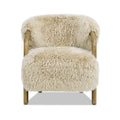 Rustic Oak Sheepskin Upholstered Arm Chair with Ergonomic Comfort - Taupe Beige