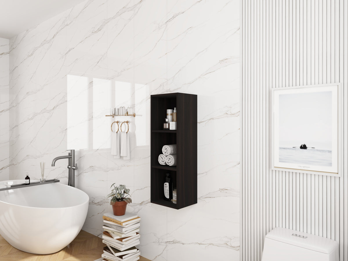 12 Inch Wall Mounted Storage Shelves with Plywood Construction - Dark Oak