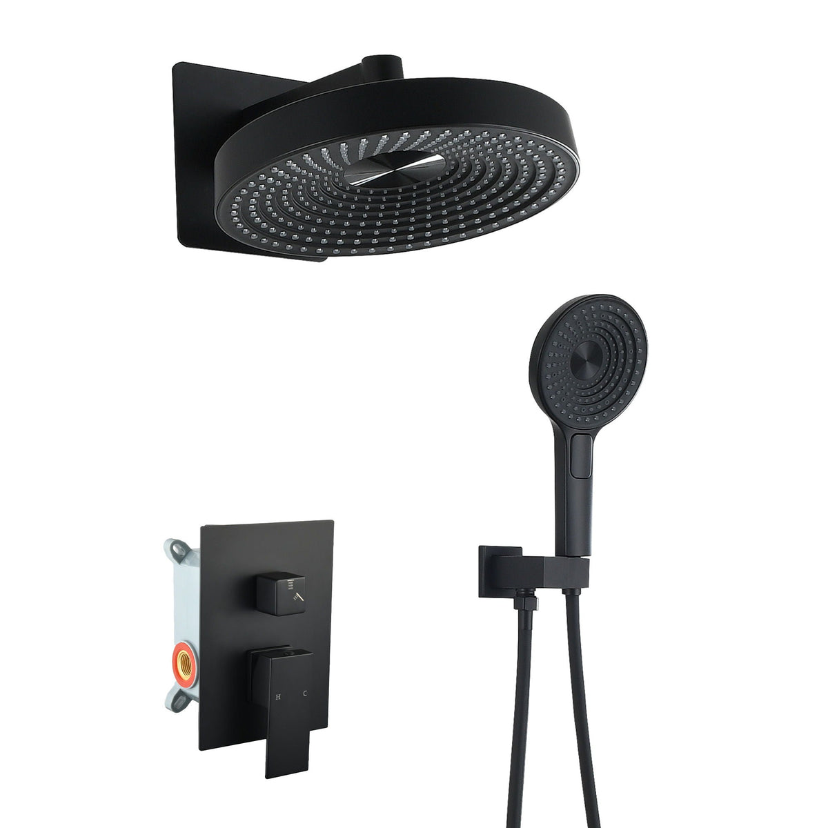 Matte Black Concealed Shower System with Dual Control Valve - Matte Black