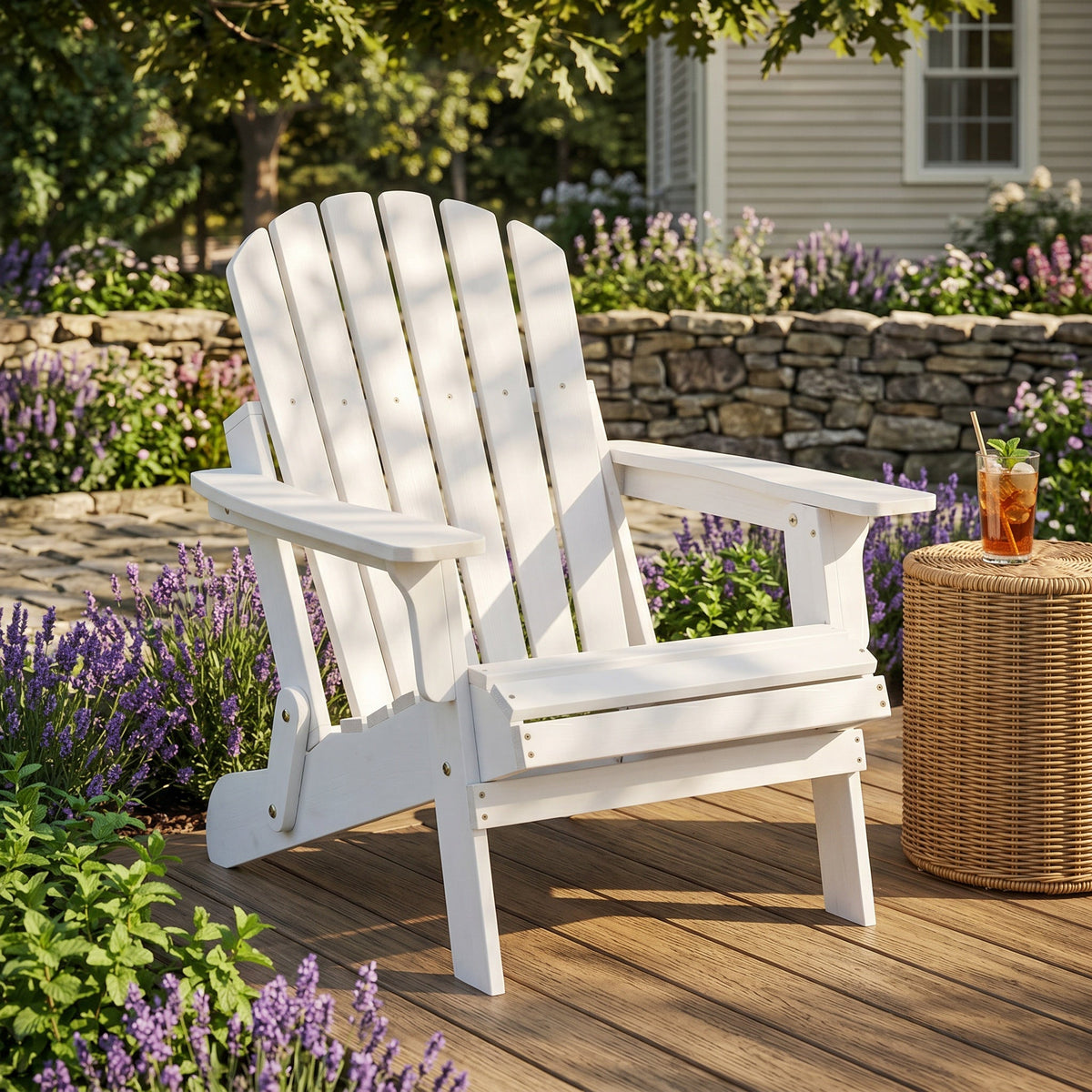 Oversize Wooden Outdoor Folding Adirondack Chair with Folding Feature - White Washed
