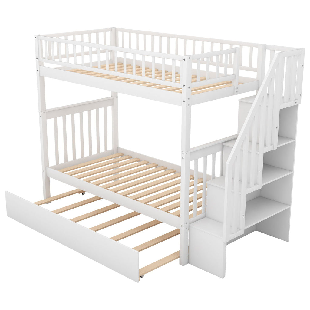 Bunk Bed with Staircase and Storage Options - Dark Gray or White