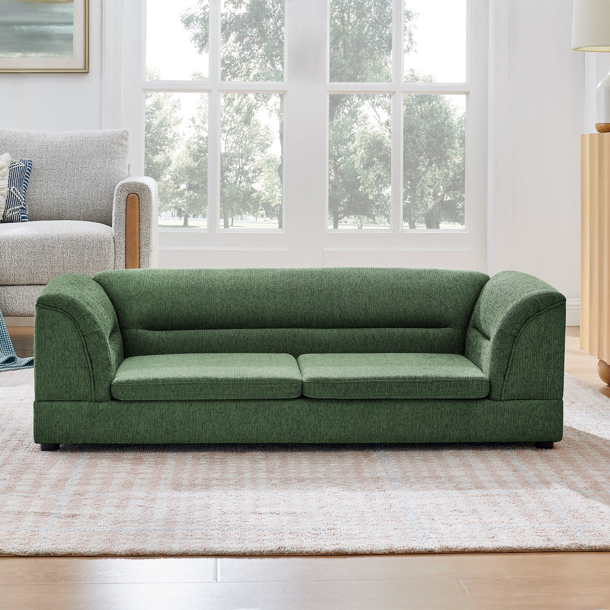 Oversized Pet Sofa with Curved Armrest - Olive Green, Beige, Light Grey, Dark Gray