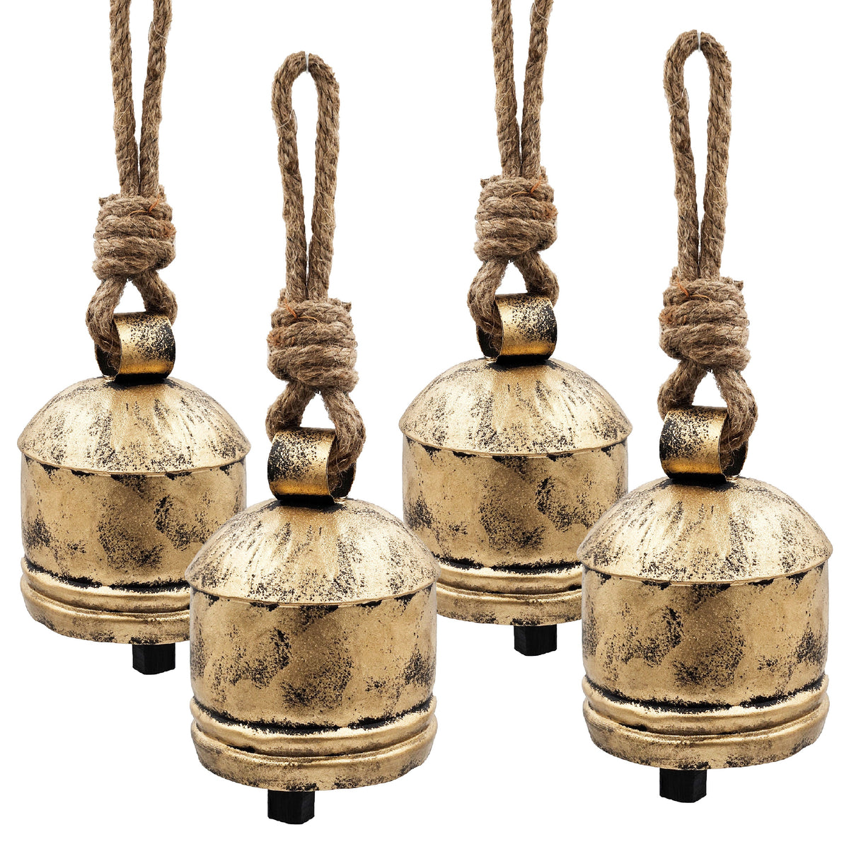 Iron Hanging Bell Decorative Ornaments with Rustic Finish - Set of 4