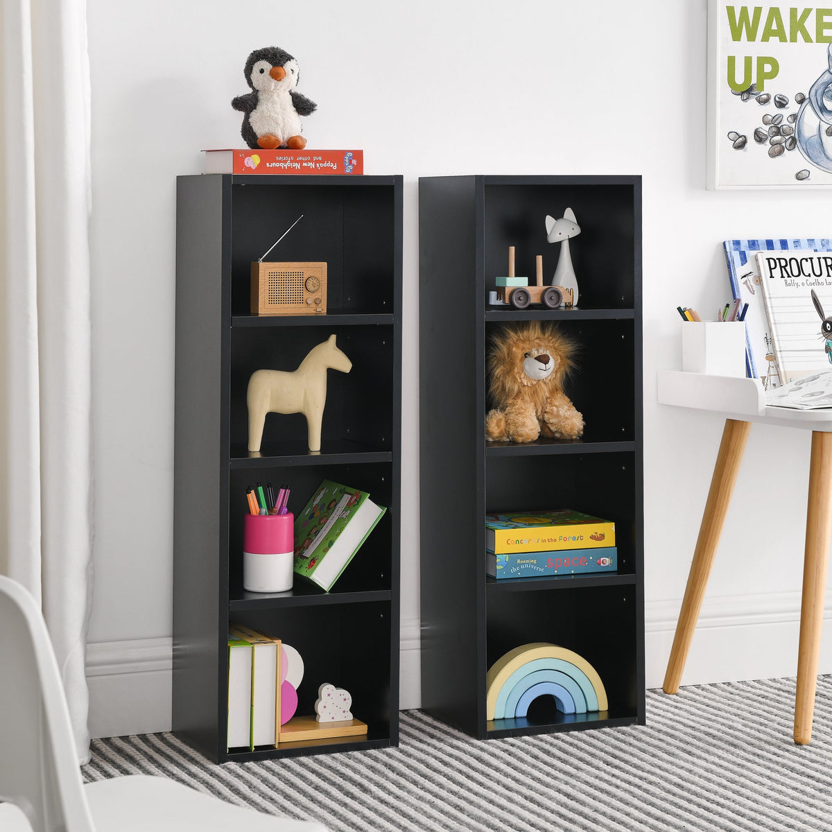 8-Tier Media Tower Rack with Adjustable Shelves - Black or Walnut
