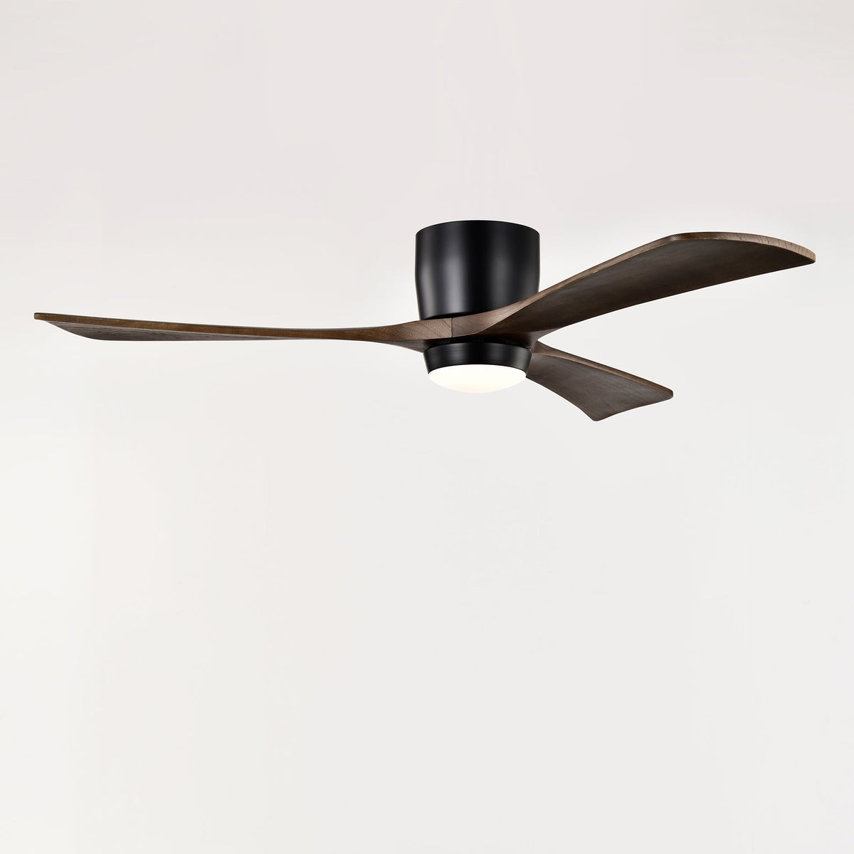 52" Flush Mount Solid Wood Blades Ceiling Fan with Lights - Matte Black