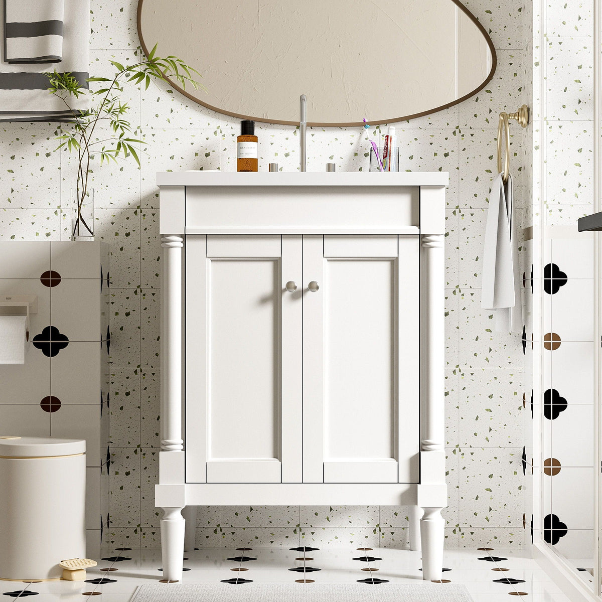 Bathroom Vanity With Top Sink and Two-Tier Storage Cabinet - Multiple Colors