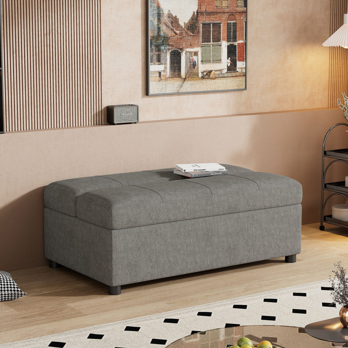 Twin Size Folding Ottoman Sleeper Bed with Mattress - Light Brown, Black, Dark Gray, White