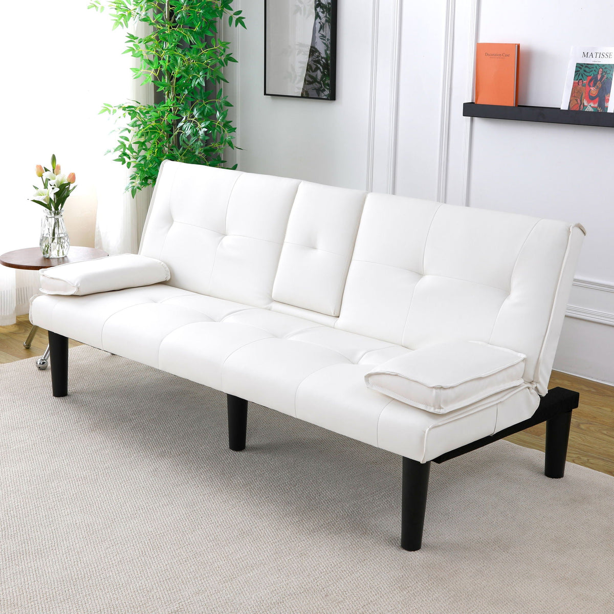 Foldable Sofa Bed with Cup Holder and Solid Wood Frame - Multiple Colors