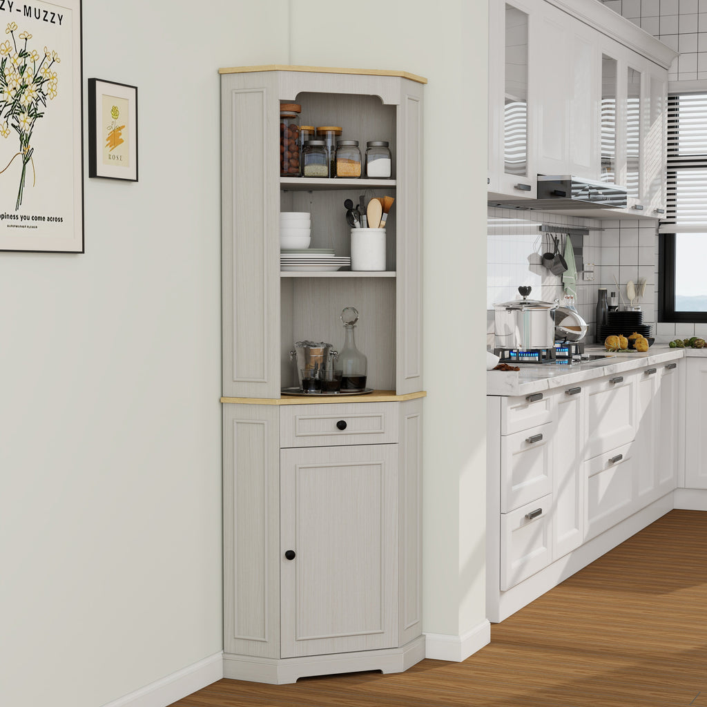 68" Tall Corner Cabinet with Door, Drawer & Adjustable Shelf - Ancient White