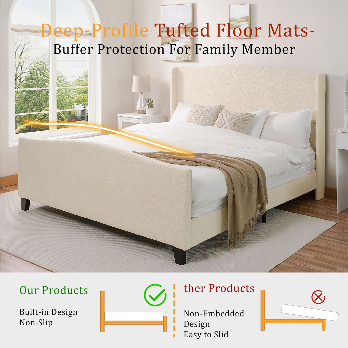 Platform Bed Frame with Tall Headboard and High Footboard - White or Gray