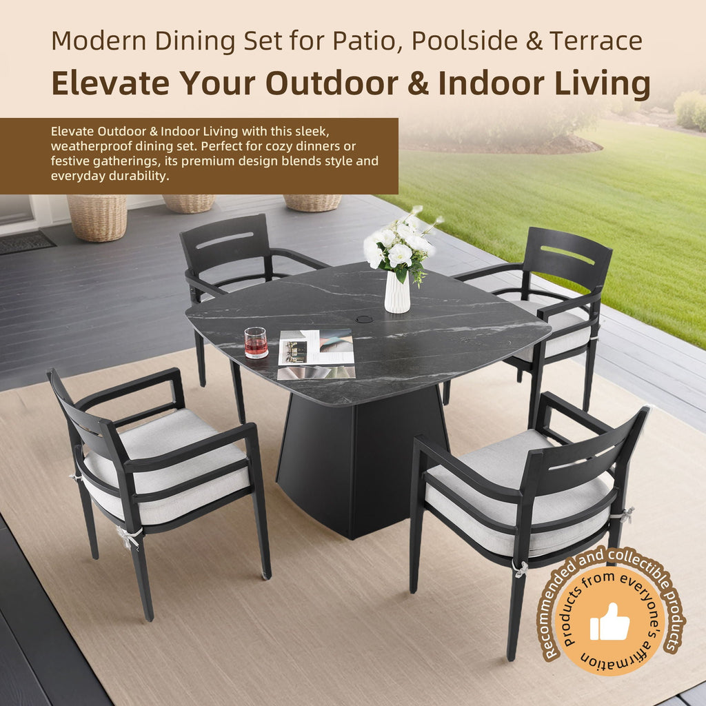 Outdoor Patio Dining Set with Sunbrella Cushions - White or Black