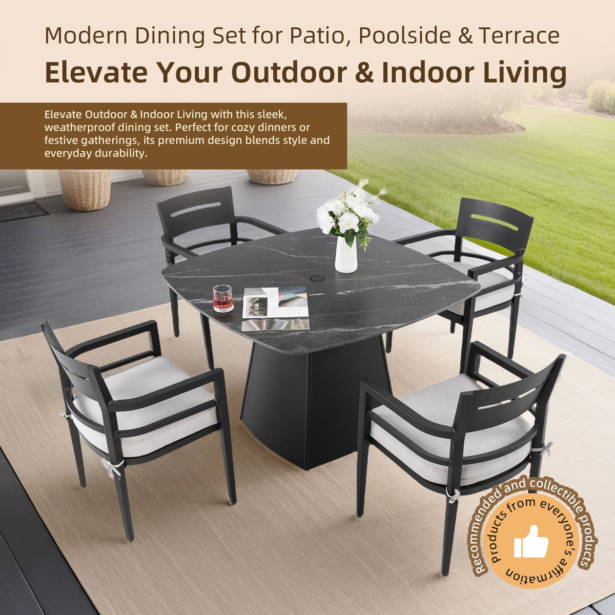 Outdoor Patio Dining Set with Sunbrella Cushions - White or Black