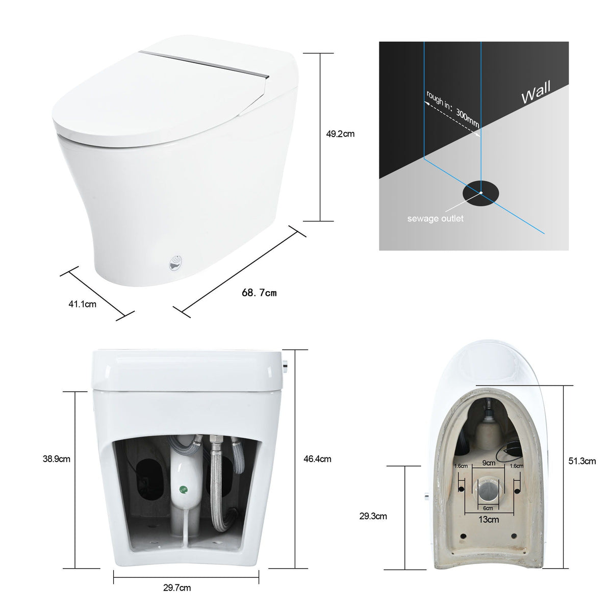 Smart Toilet Bidet Combo with Self-Cleaning Nozzle - White Night Light
