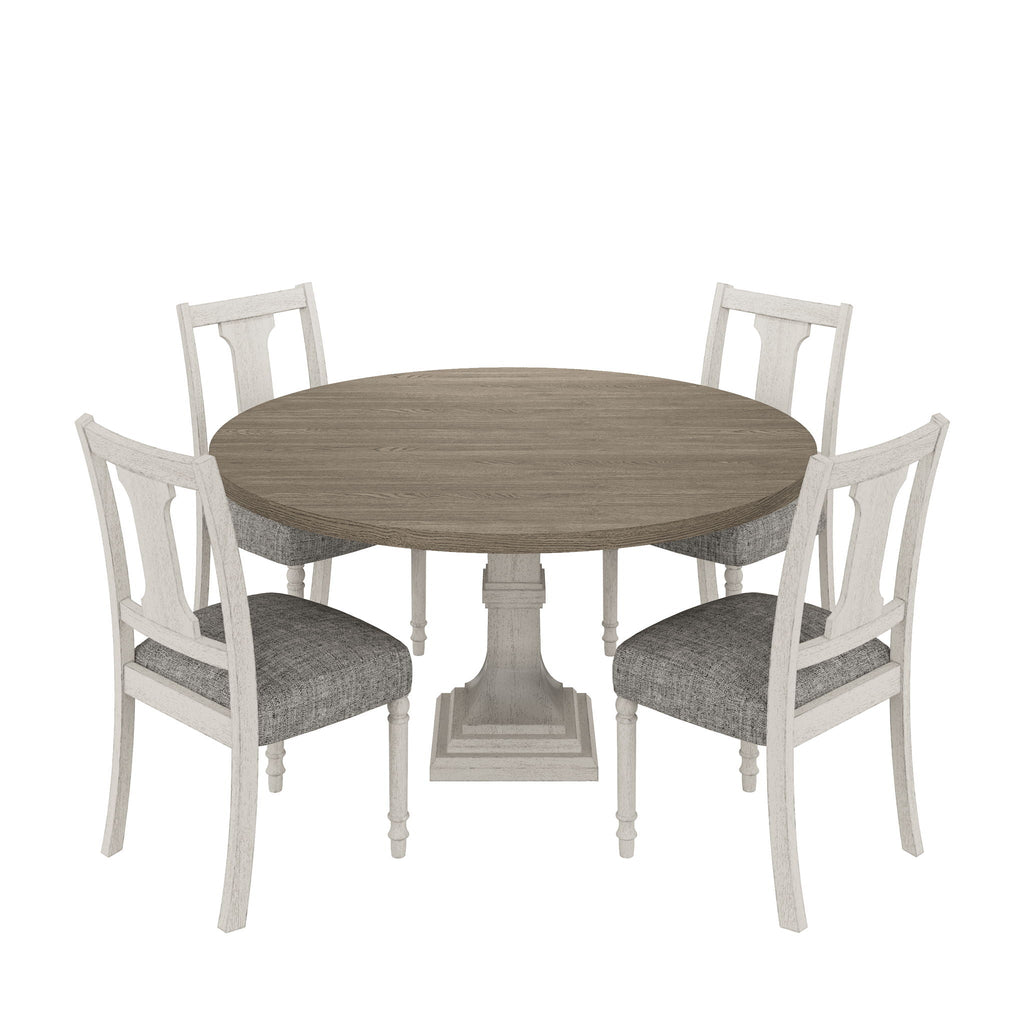Round 5 Piece Dining Table Set with Pedestal Base - White And Gray