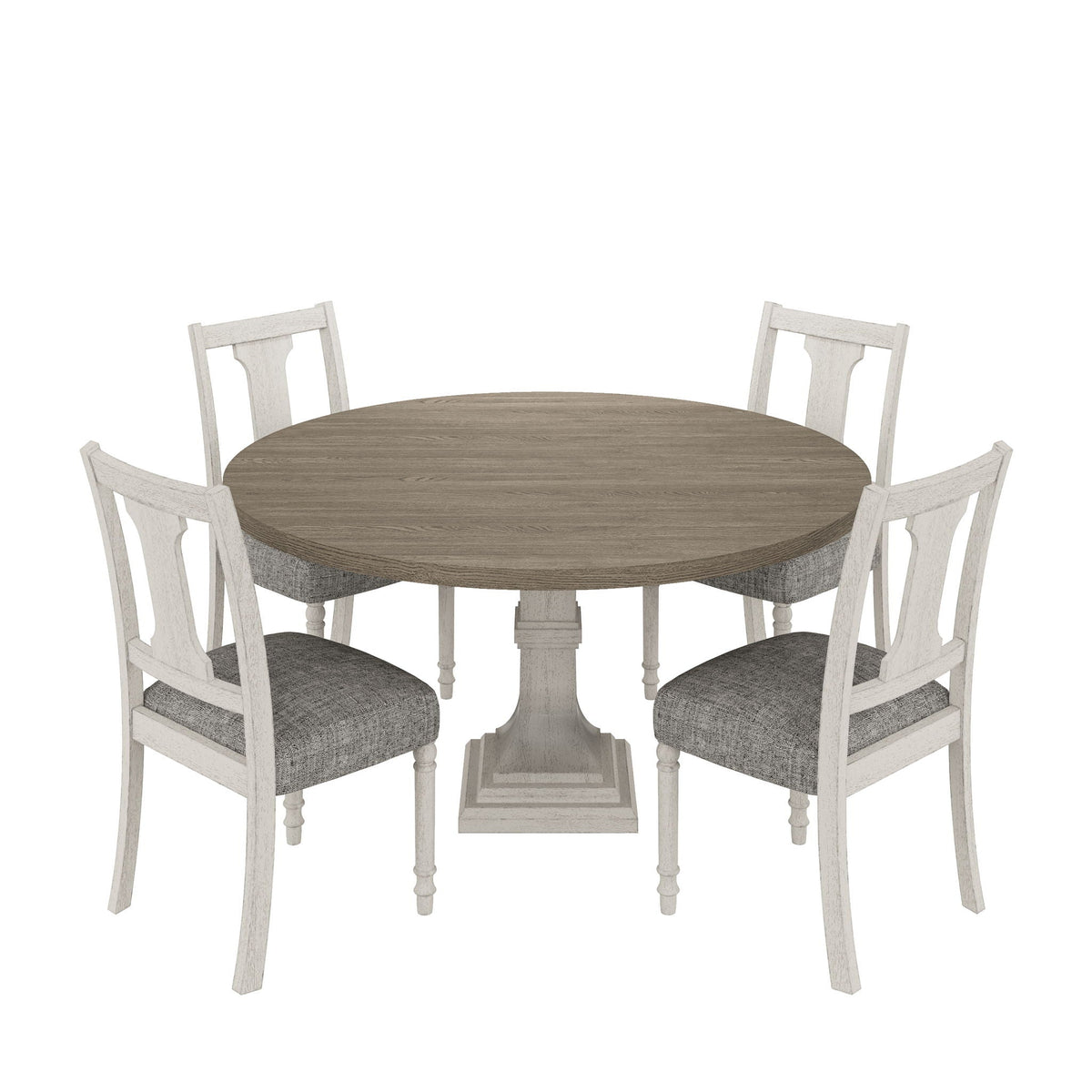 Round 5 Piece Dining Table Set with Pedestal Base - White And Gray