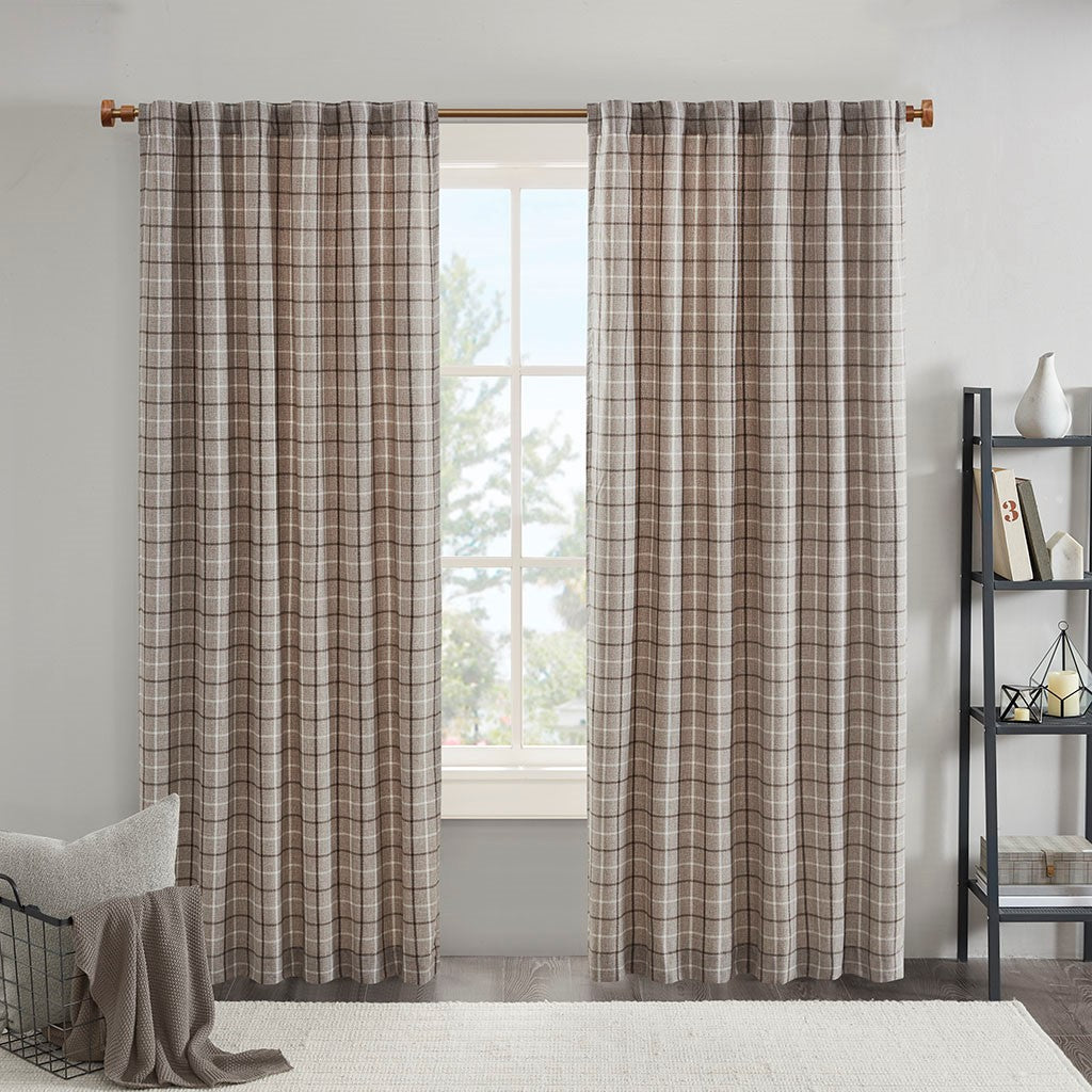 Plaid Rod Pocket Curtain Panel with Fleece Lining - Multicolor