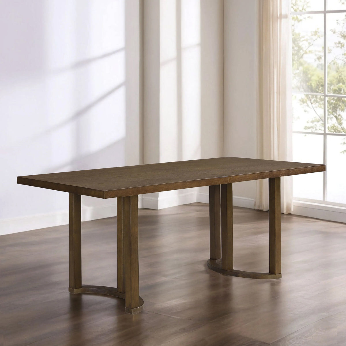 69 Inch Solid Wood Dining Table with U-Shaped Trestle Base - Walnut